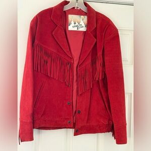 Vintage 1970s Red Suede Leather Fringe Jacket